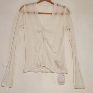New Commense White Open Sheer Top Distressed Look Size Small NWT